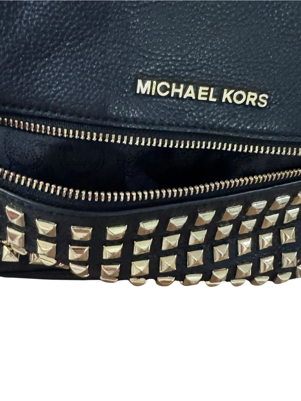 Michael Kors Black Leather medium  Backpack with Gold Stud Accents